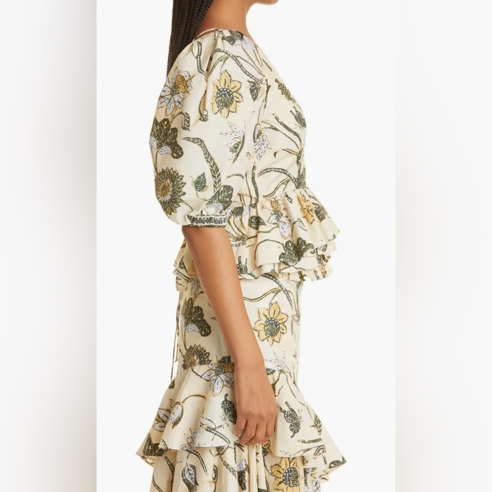 ULLA JOHNSON Carlotta Floral Cotton Peplum Top in Lemonbalm 🔥🔥✨✨✨ SZ 6 New - Picture 6 of 11